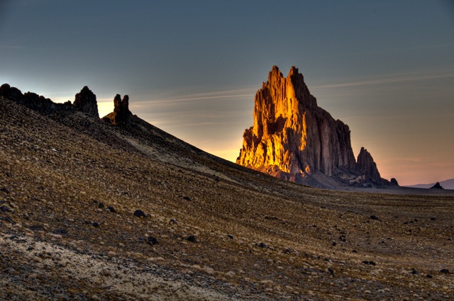 Shiprock at sunset